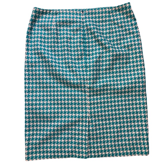 Talbots white, and aqua houndstooth midi skirt - Picture 2 of 10